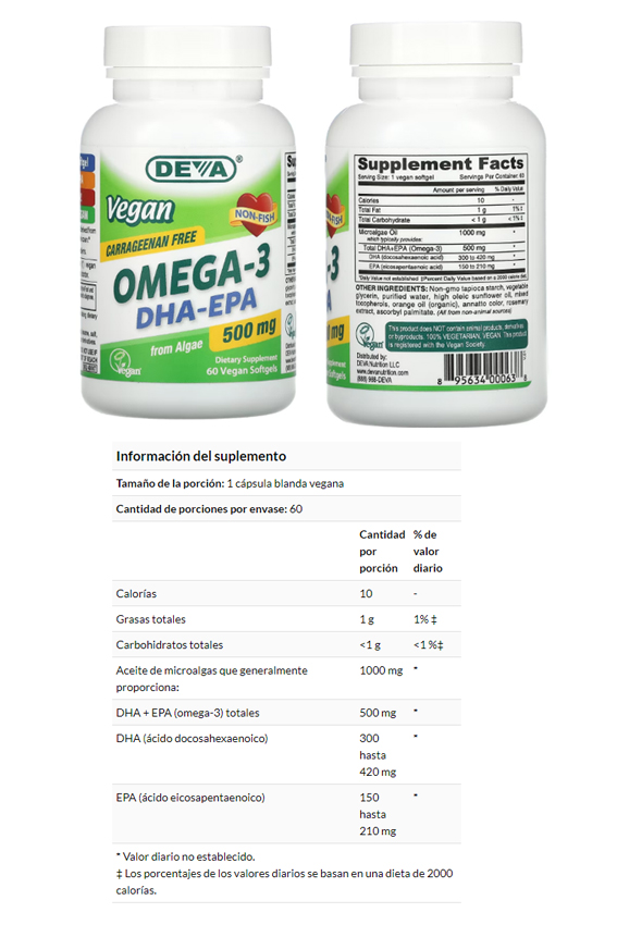 OMEGA-3 VEGANO y DHA-EPA, 500 MG X 60 CAPS 