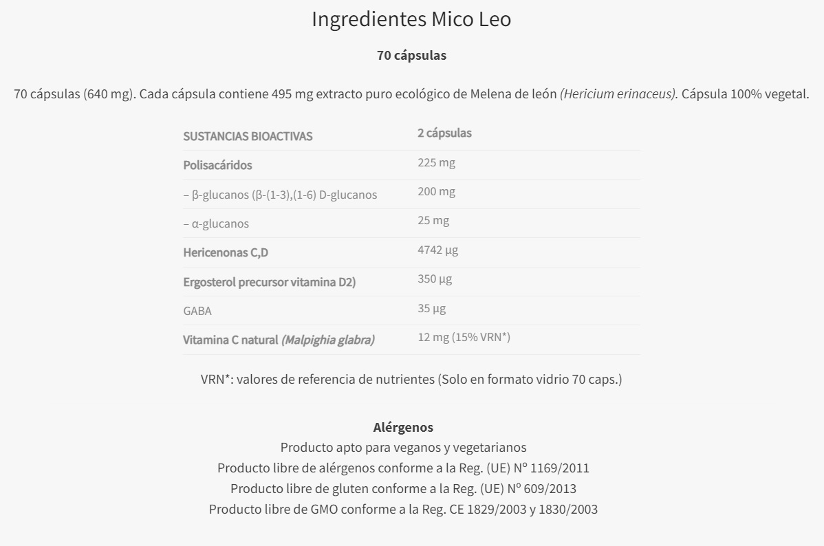 Mico-Leo Melena de León - Hifas da Terra - 70 cápsulas