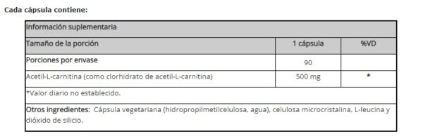 ACETYL L CARNITINA X 90 CAPS - Imagen 2