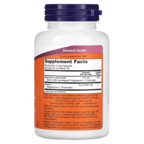 L-TREONATO DE MAGNESIO X 2000 MG, 90 CAP VEGETALES - Imagen 2