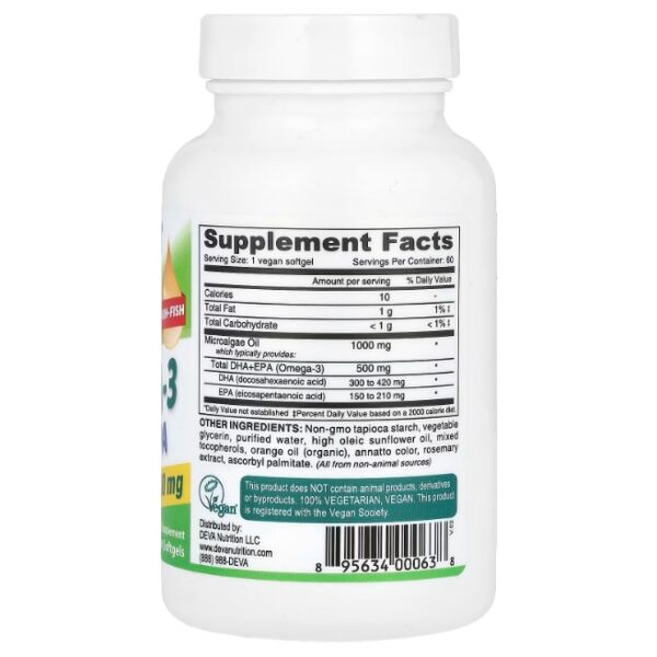 OMEGA-3 VEGANO y DHA-EPA, 500 MG X 60 CAPS - Imagen 2