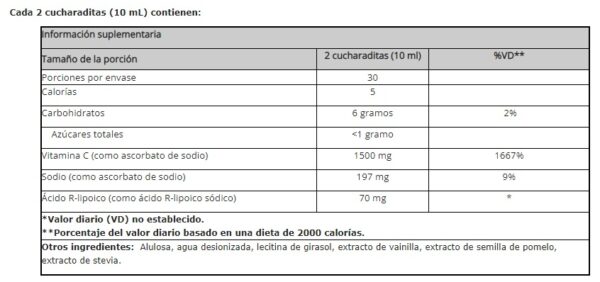 VITAMINA C LIPOSOMAL C-RLA Y ACIDO R-LIPOICO X 10 OZ - Imagen 2