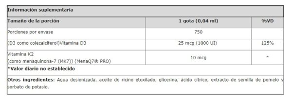 VITAMINA D3 LIQUIDA MAS K2, 1 FL OZ - Imagen 2