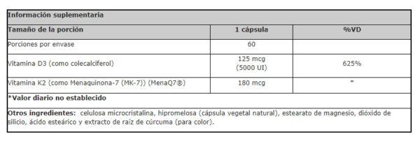 VITAMINA D3 PLUS K2 X 60 CAPS - Imagen 2