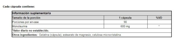 MONOLAURIN 600 MG ECOLOGICAL FORMULA X 90 CAPS - Imagen 2