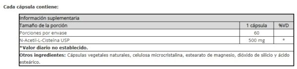 N-ACETYL CYSTEINE 500 MG X 60 CAPS - Imagen 2